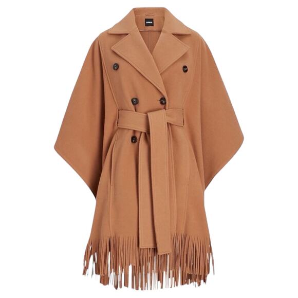 Express Fringe Belted Cape Poncho Coat Butterscotch Camel Size M/L - Picture 1 of 12